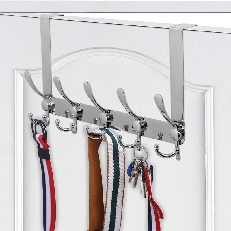 WEBI Over The Door Hook Door Hanger Hook Rack with 5 Tri Hooks for Hanging Coats, Over The Door Towel Rack Towel Hanger Door Coat Hanger Over Door Coat Rack for Bathroom,Behind Back of Door,Silver - Image 3