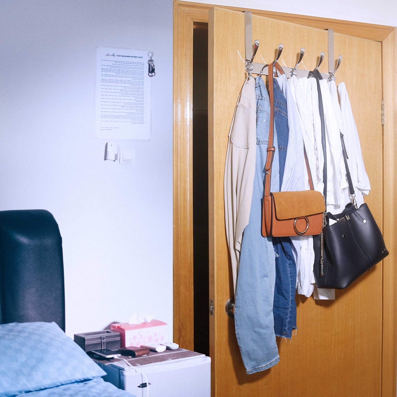 WEBI Over The Door Hook Door Hanger Hook Rack with 5 Tri Hooks for Hanging Coats, Over The Door Towel Rack Towel Hanger Door Coat Hanger Over Door Coat Rack for Bathroom,Behind Back of Door,Silver - Image 2