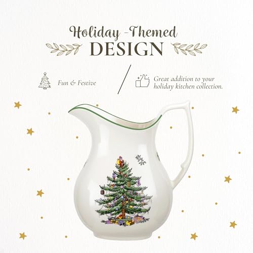 Spode Christmas Tree Pitcher - Festive 36 Ounce Fine Porcelain Jug for Holidays - Ideal for Cocktails, Water, Juice & Lemonade - Dishwasher Safe Serveware with Handle, Drinkware - Image 3