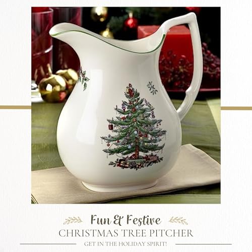 Spode Christmas Tree Pitcher - Festive 36 Ounce Fine Porcelain Jug for Holidays - Ideal for Cocktails, Water, Juice & Lemonade - Dishwasher Safe Serveware with Handle, Drinkware - Image 2