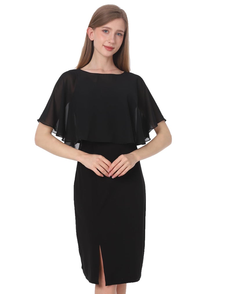 Baoqiya Soft Chiffon Capes Shawls Wraps Shrugs for Dresses Women Capelets Accessories (Black) - Image 2
