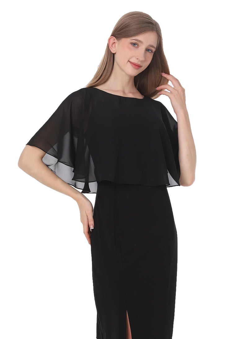 Baoqiya Soft Chiffon Capes Shawls Wraps Shrugs for Dresses Women Capelets Accessories (Black) - Image 3