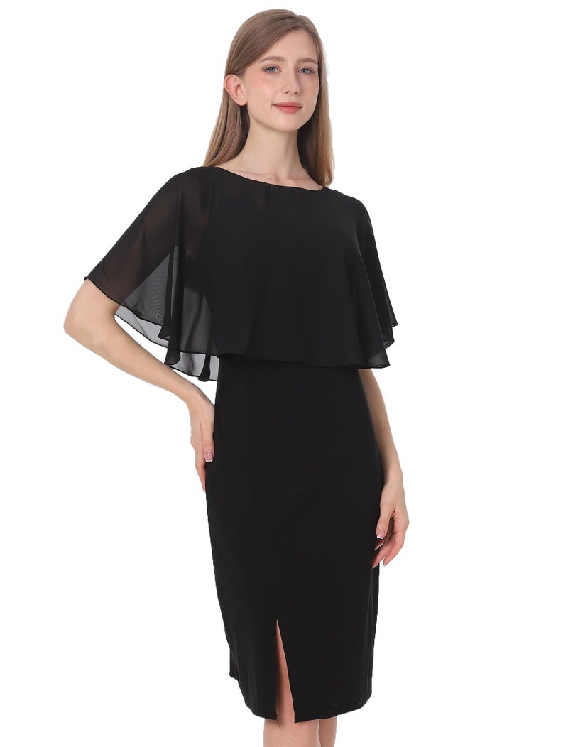 Baoqiya Soft Chiffon Capes Shawls Wraps Shrugs for Dresses Women Capelets Accessories (Black) - Image 1