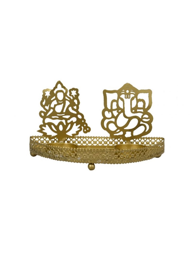 Shreeji Golden Metal Divine Shadow Ganesh and Lakshmi Diya || Tealight Candle Holder - Image 3
