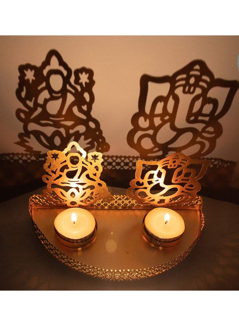 Shreeji Golden Metal Divine Shadow Ganesh and Lakshmi Diya || Tealight Candle Holder - Image 2