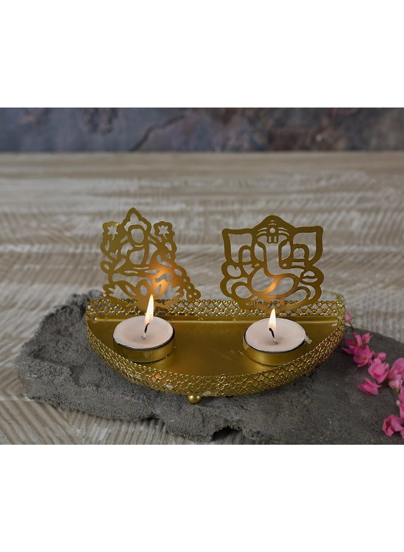 Shreeji Golden Metal Divine Shadow Ganesh and Lakshmi Diya || Tealight Candle Holder - Image 5