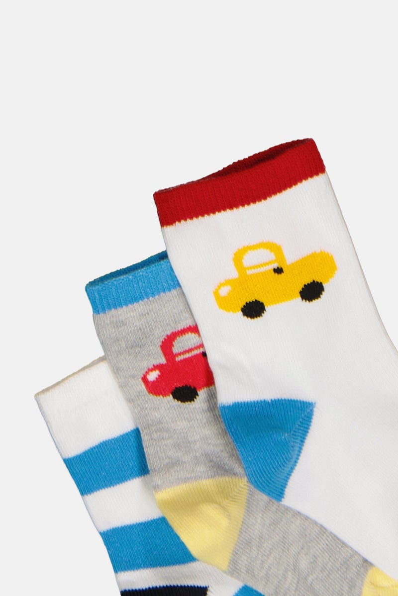 Joe Boxer Toddlers Boy 3 Pairs Printed Socks, Multicolor - Image 2