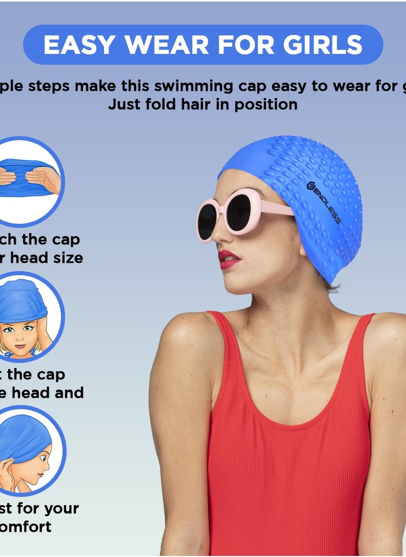 ENDLESS  Comfortable Silicon Swimming Cap with Ergonomic Ear Pockets | Fully Elastic Waterproof Cap for Long and Short Hair with Thicker Edge | For Women and Men  - Image 4