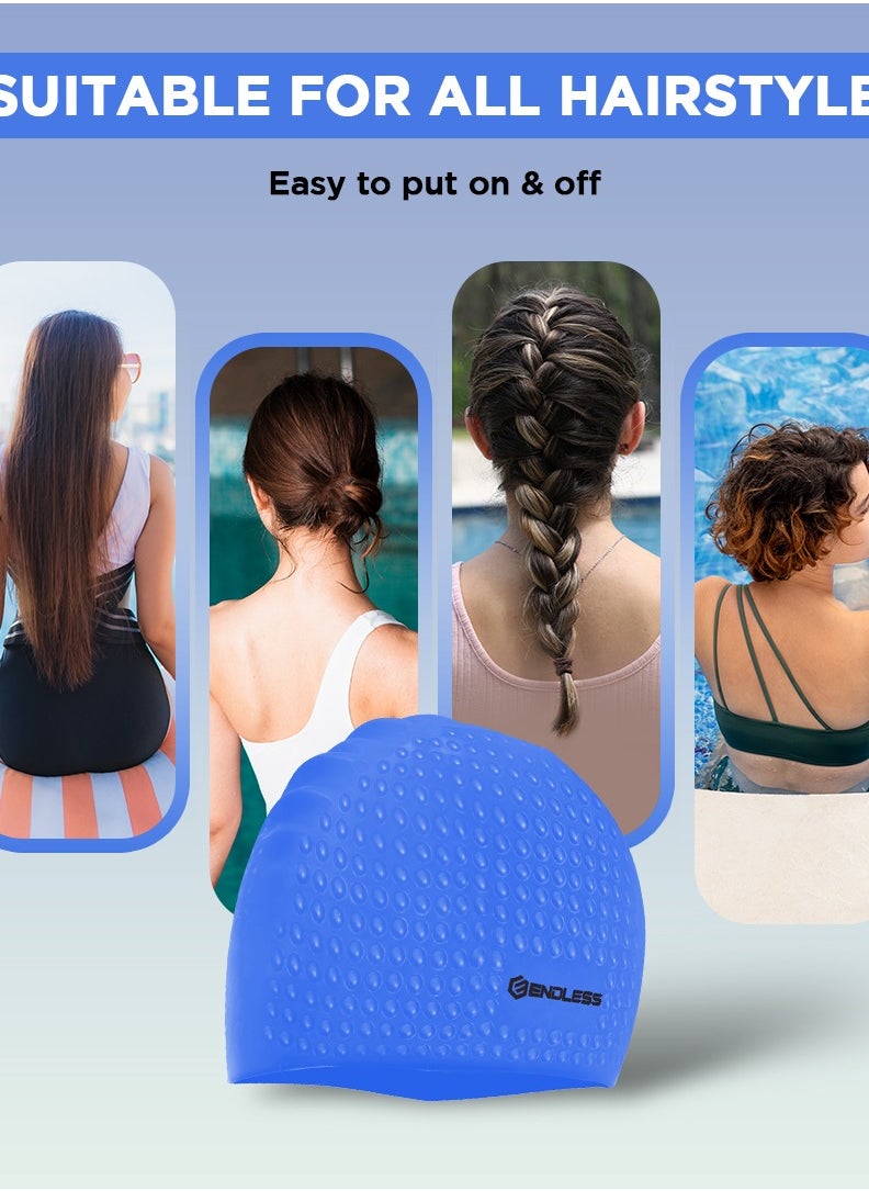 ENDLESS  Comfortable Silicon Swimming Cap with Ergonomic Ear Pockets | Fully Elastic Waterproof Cap for Long and Short Hair with Thicker Edge | For Women and Men  - Image 3
