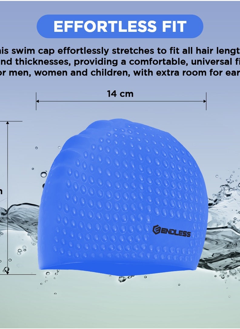 Comfortable Silicon Swimming Cap with Ergonomic Ear Pockets | Fully Elastic Waterproof Cap for Long and Short Hair with Thicker Edge | For Women and Men