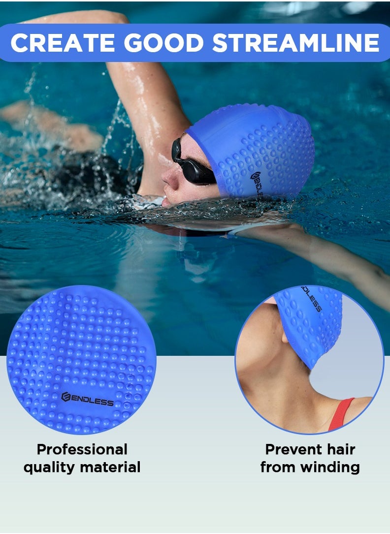 ENDLESS  Comfortable Silicon Swimming Cap with Ergonomic Ear Pockets | Fully Elastic Waterproof Cap for Long and Short Hair with Thicker Edge | For Women and Men  - Image 5