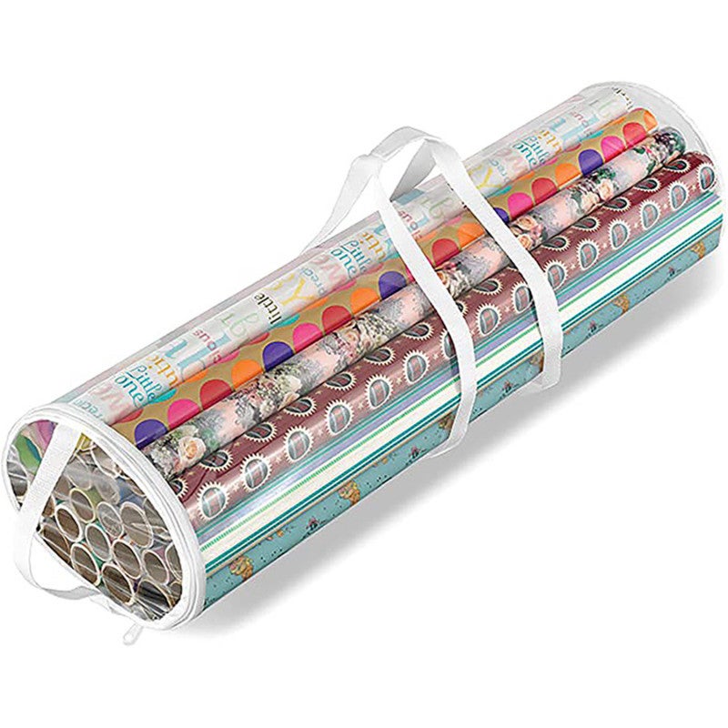 Gift Wrapping Organizer Storage: 100cm X 20cm White PVC Transparent Design - Portable Handle Zipper Closure Collapsible Paper Storage Bag for Holiday Gift Wrapping Supplies Closet Garage Attic Shed St - Image 1