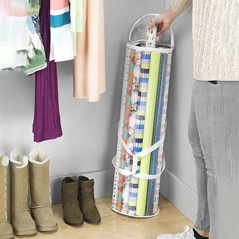 Gift Wrapping Organizer Storage: 100cm X 20cm White PVC Transparent Design - Portable Handle Zipper Closure Collapsible Paper Storage Bag for Holiday Gift Wrapping Supplies Closet Garage Attic Shed St - Image 2