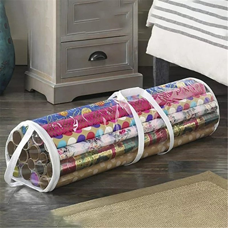 Gift Wrapping Organizer Storage: 100cm X 20cm White PVC Transparent Design - Portable Handle Zipper Closure Collapsible Paper Storage Bag for Holiday Gift Wrapping Supplies Closet Garage Attic Shed St - Image 3