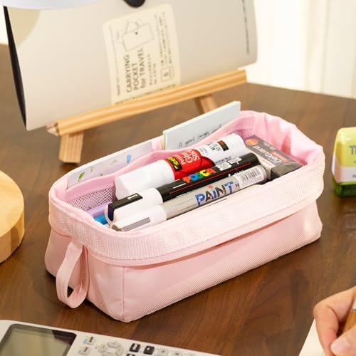 CICIMELON Pencil Case Large Capacity Pen Pouch Multifunctional Pencil Bag for School Students Teen Girls Office Women Adult (Light Pink) - Image 2