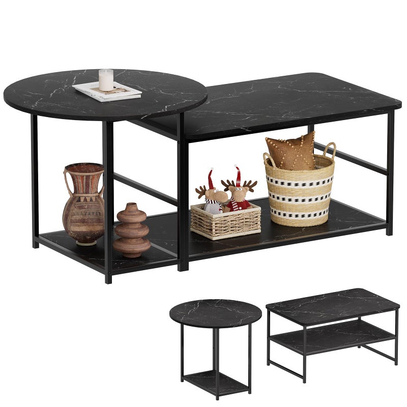 WOHOMO Coffee Table Black Modern Coffee Tables for Living Room 2 in 1Detachable Small Center Table Set with Storage Black Marble