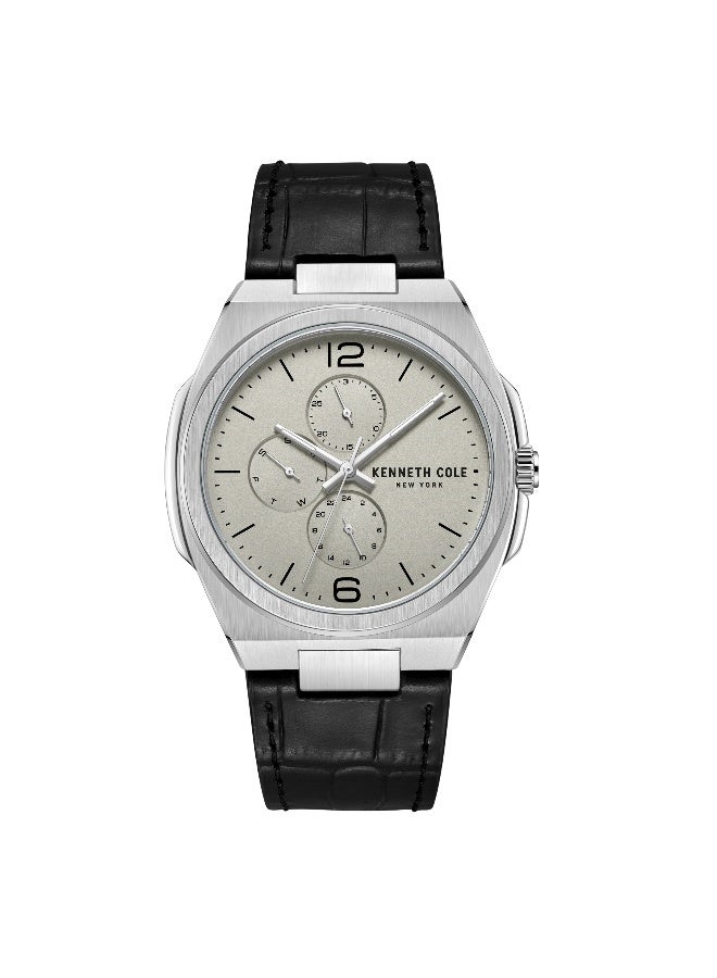 Kenneth Cole New York Modern Dress Sport Warm Grey Dial Black Leather Strap Analog Watch for Men - 43mm - Image 1