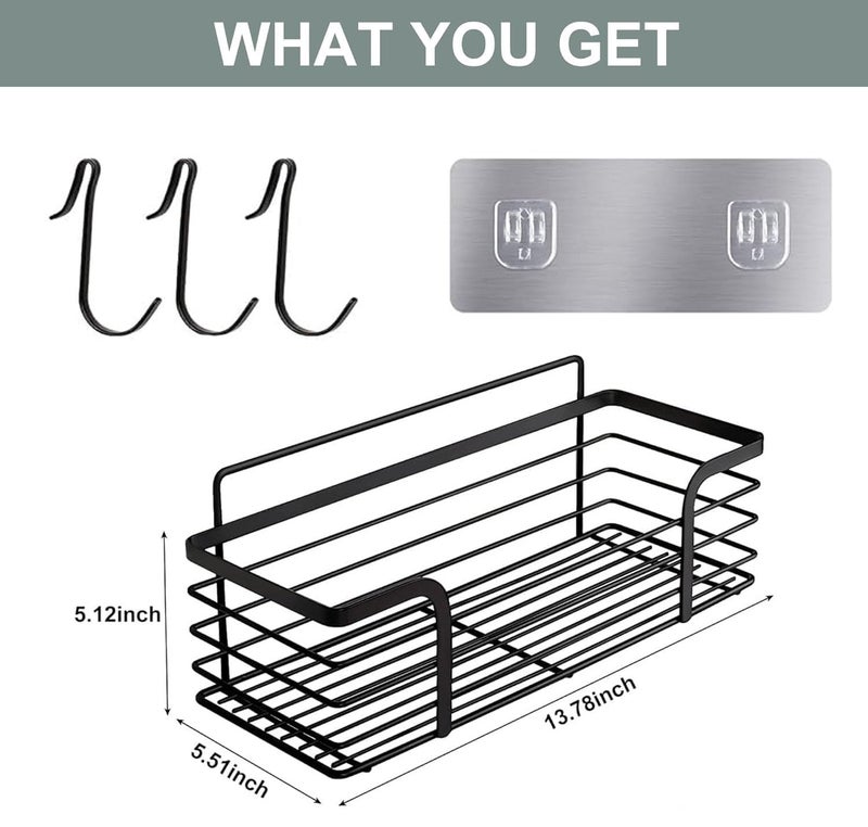 Boniry Adhesive Shower Organizer with 3 HooksNo Drilling Wall Mounted Rustproof Stainless Steel Shower ShelfSUS 304 Stainless Steel Organization for Bathroom Rack 35L X 12W X 12H CM Black - Image 2
