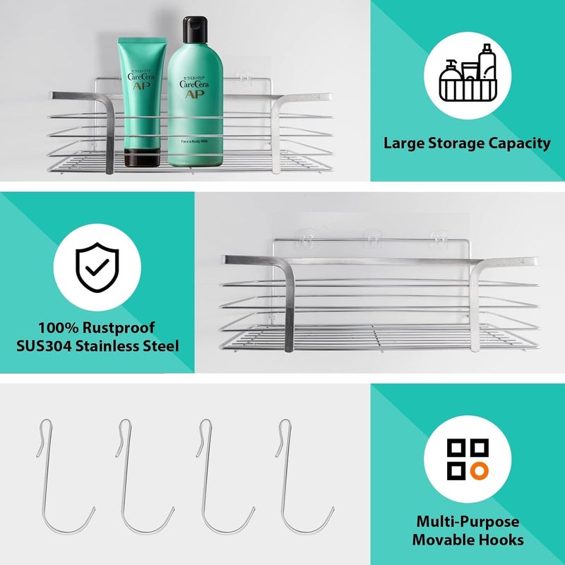 Boniry Adhesive Shower Organizer with 3 HooksNo Drilling Wall Mounted Rustproof Stainless Steel Shower ShelfSUS 304 Stainless Steel Organization for Bathroom Rack 35L X 12W X 12H CM Black - Image 4