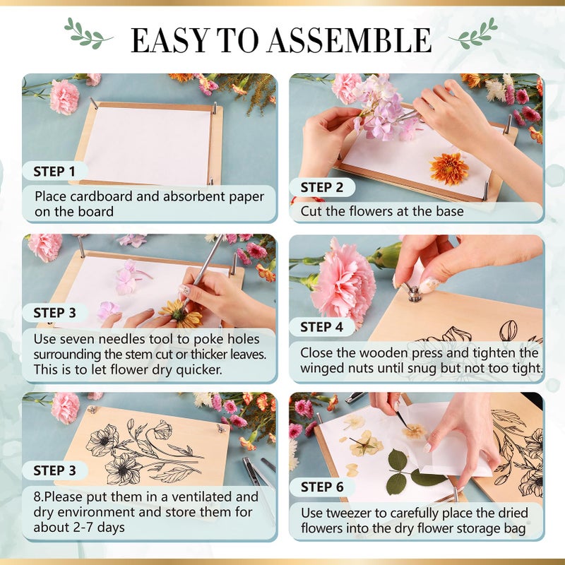 Aboofx Large Professional Flower Press Kit, 6 Layers 10.8 x 6.9 inch DIY Flower Pressing Kit for Adults to Making Dried Flower & Press Flowers Arts is Great Surprise for Women and Crafts Lovers - Image 5