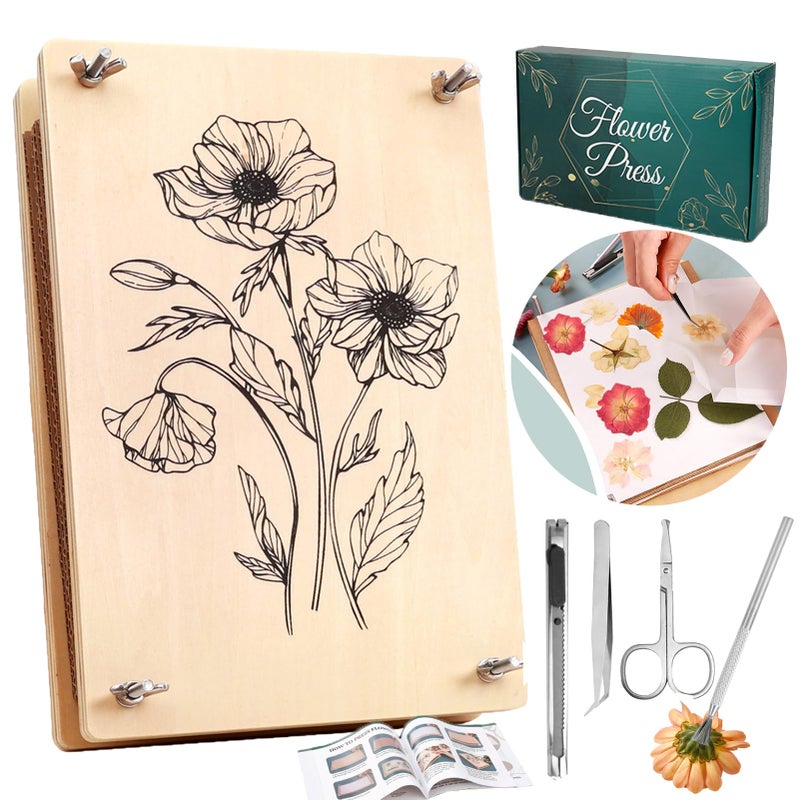 Aboofx Large Professional Flower Press Kit, 6 Layers 10.8 x 6.9 inch DIY Flower Pressing Kit for Adults to Making Dried Flower & Press Flowers Arts is Great Surprise for Women and Crafts Lovers - Image 1