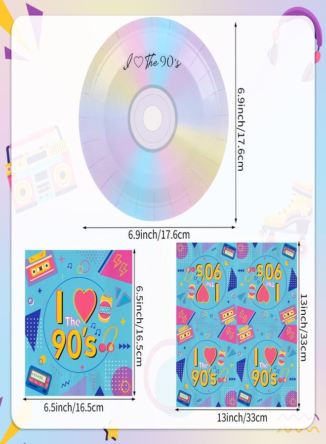 Adecortalk 50 Pcs 90's Party Paper Plates Napkins and Mix CD Plates I Love The 90's Tableware Set for 1990's Retro 90s Back to 90s Theme Birthday Music Party Decorations Serves 25 Guest - Image 2