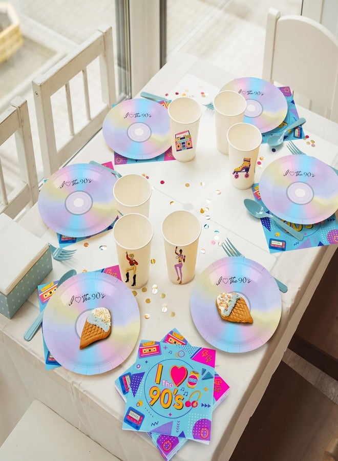 Adecortalk 50 Pcs 90's Party Paper Plates Napkins and Mix CD Plates I Love The 90's Tableware Set for 1990's Retro 90s Back to 90s Theme Birthday Music Party Decorations Serves 25 Guest - Image 5