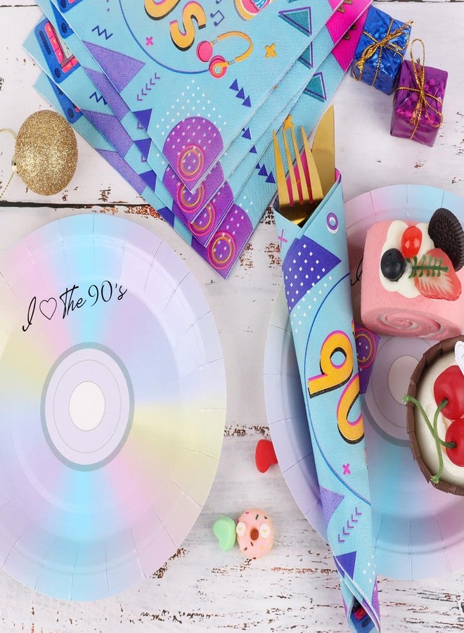 Adecortalk 50 Pcs 90's Party Paper Plates Napkins and Mix CD Plates I Love The 90's Tableware Set for 1990's Retro 90s Back to 90s Theme Birthday Music Party Decorations Serves 25 Guest - Image 4