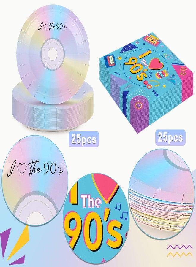 Adecortalk 50 Pcs 90's Party Paper Plates Napkins and Mix CD Plates I Love The 90's Tableware Set for 1990's Retro 90s Back to 90s Theme Birthday Music Party Decorations Serves 25 Guest - Image 3