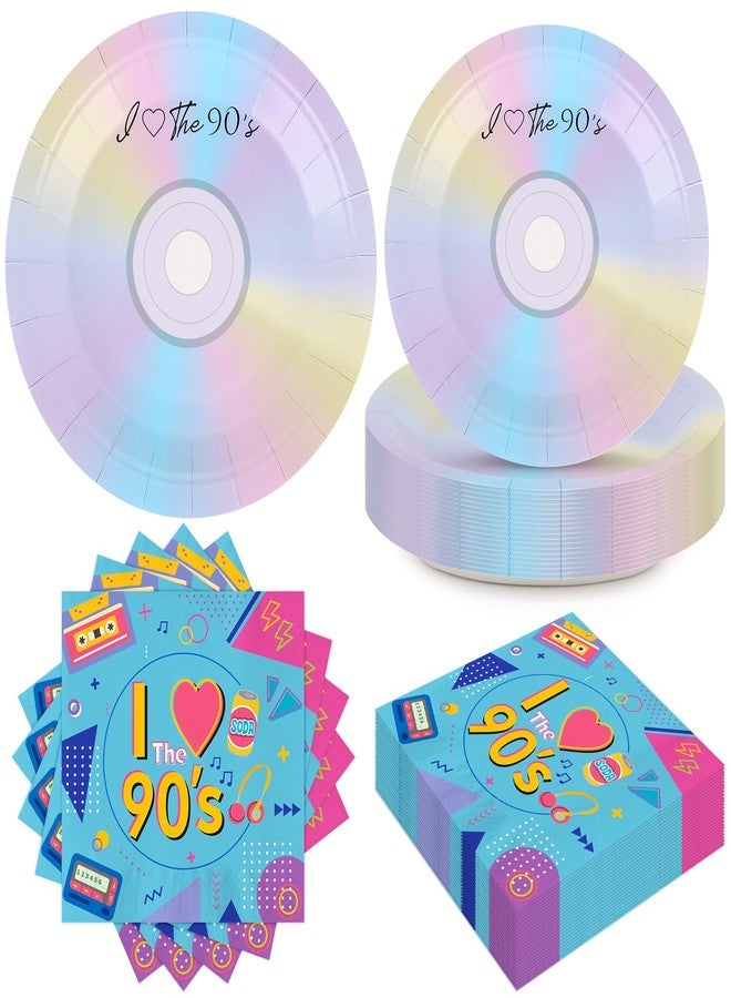 Adecortalk 50 Pcs 90's Party Paper Plates Napkins and Mix CD Plates I Love The 90's Tableware Set for 1990's Retro 90s Back to 90s Theme Birthday Music Party Decorations Serves 25 Guest - Image 1