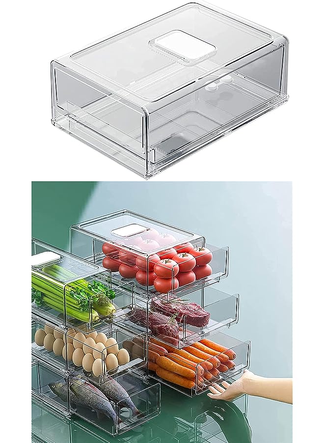 IAF Organizer Stackable Food Kitchen Portable Storage Box Fridge Freezer Drawer Fridge Storage Containers Tray Organiser With Ventilation Window For Fruit And Vegetables (1 Pack) (L) - Image 1