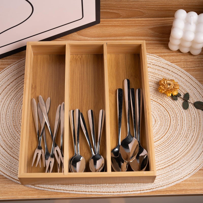 Fibogollo Silverware Organizer Bamboo Kitchen Drawer Organizer Kitchen Utensil Organizers, Flatware Organizer Tray for Flatware, Utensils(Natural) - Image 5