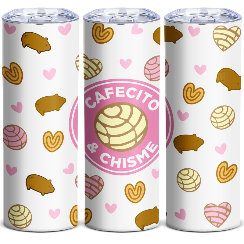 ATHAND Cafecito Y Chisme Tumbler Gift for Women Mom Daughter Coworker Bestfriend 20oz Skinny Tumbler With Lid Double Wall Stainless Steel Mexican Coffee Mug Cute Pattern Pack of 1