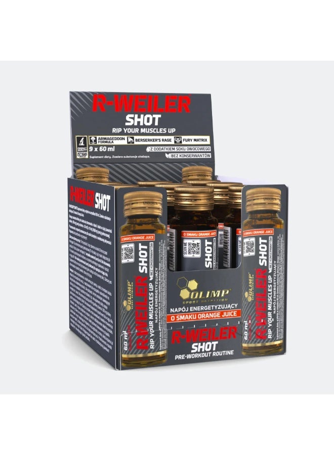 OLIMP R-WEILER Shot 60ml Pack of 9 – Orange Juice Flavor - Image 1