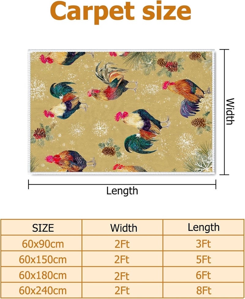 Rooster Runner Rug, Winter Rustic Pinecones Snowflakes Winter Gold Non-Slip Home Floor Rectangle Print Carpet for Kitchen Bathroom Entryway Bedside Decor 2x6 Ft - Image 2