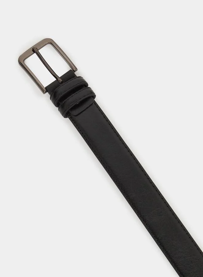 Styli  Black Faux Leather Square Buckle Belt for Men | Best Price UAE