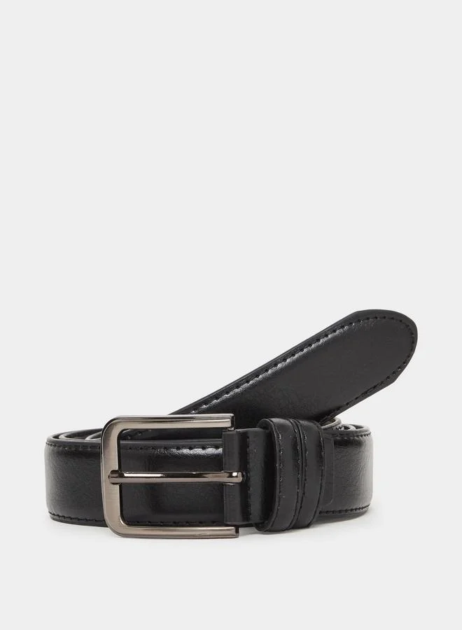 Black Faux Leather Square Buckle Belt