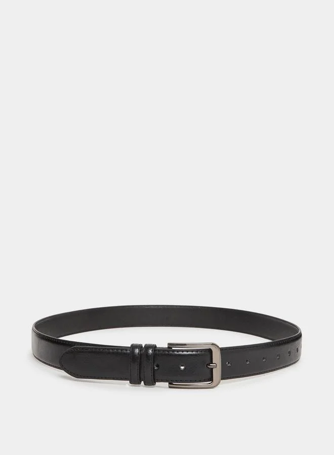 Styli Black Faux Leather Square Buckle Belt