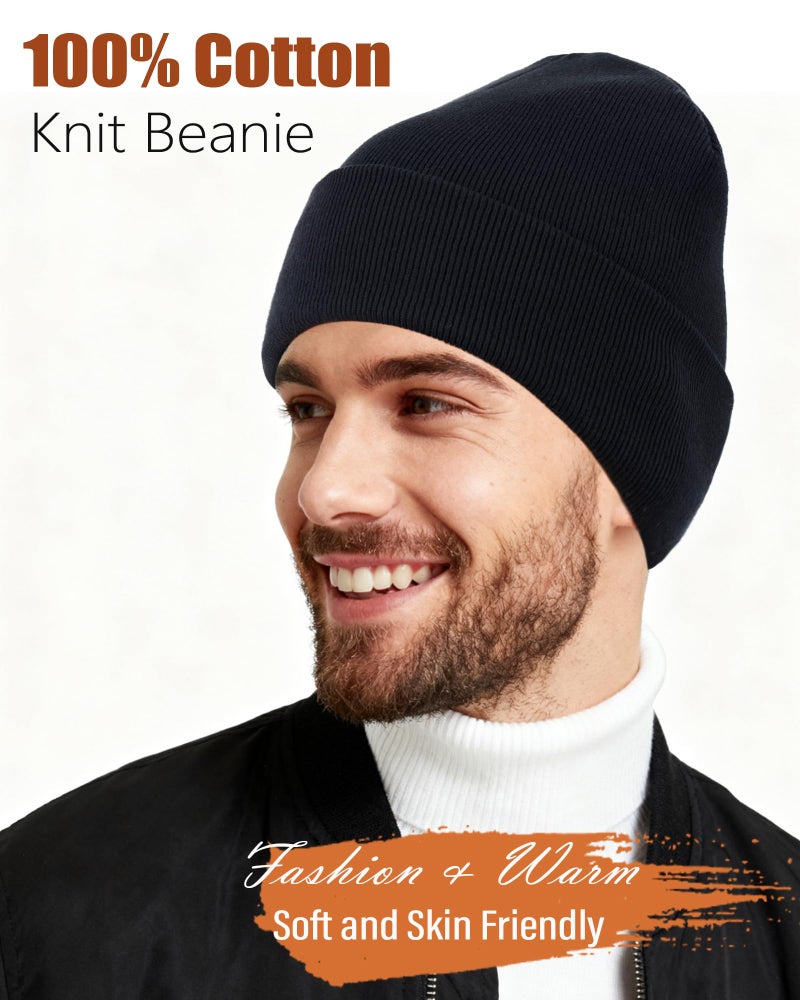 ROYBENS 100% Cotton Beanie, Knit Cuffed Beanies Hats for Men & Women, Winter Slouchy Soft Warm Double Layer Unisex Skull Cap Hatâ€‹â€‹ - Image 2