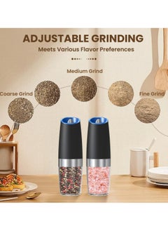 Abania 2 Pack Gravity Electric Salt And Pepper Grinder Set, Automatic Salt And Pepper Grinder Set, Battery Powered (6 AAA Batteries Each), Adjustable Roughness, LED Light  - Image 5