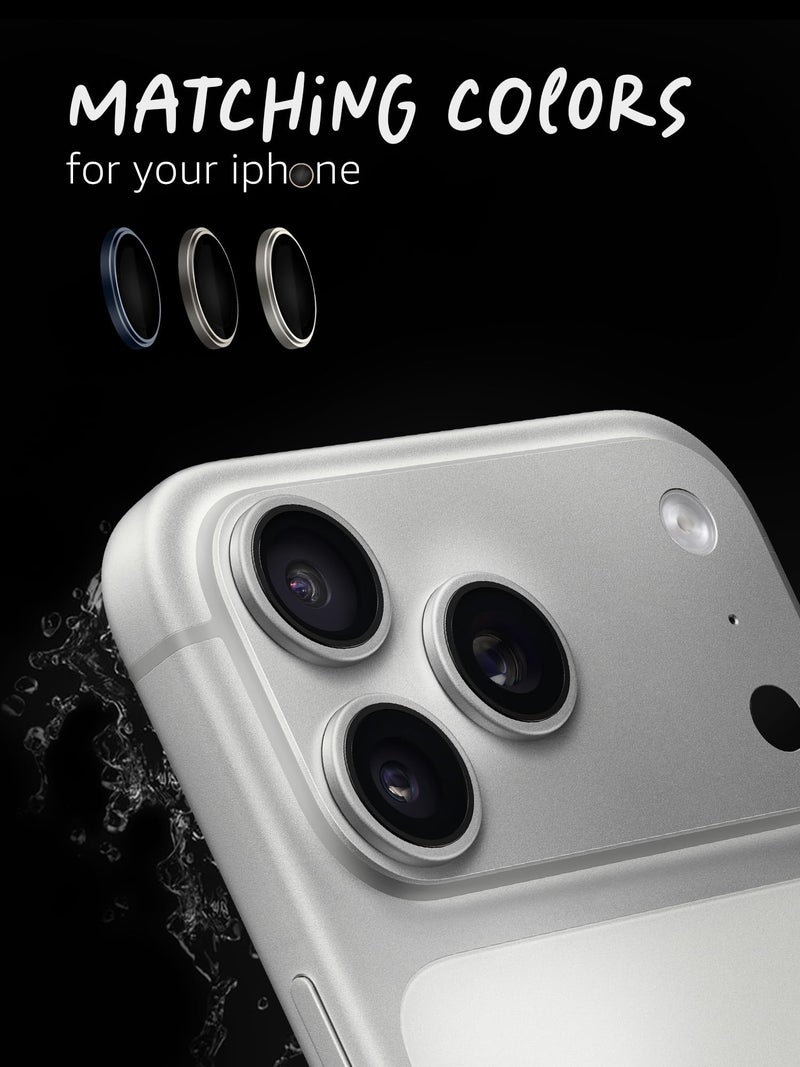 Lensarmor Compatible with iPhone 17 Pro / 17 Pro Max Camera Lens Protector Silver (2-Pack) – 9H Tempered Glass, Military-Grade Anti-Scratch, Case-Friendly, Easy Alignment Frame - Image 3