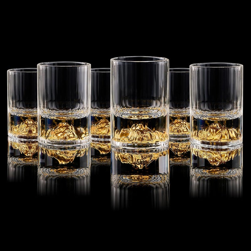 DUJUST 【2025 New Design】 Gold Mountain Shot Glasses (1.5oz), Crystal Shot Glass Set Decorated with 24K Gold Mountain, BPA-Free & Lead-Free, Perfect for Décor & Collection, Gift Choices - 6 pcs - Image 1