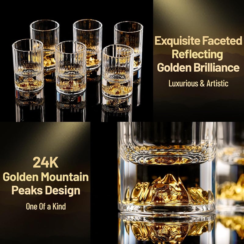 DUJUST 【2025 New Design】 Gold Mountain Shot Glasses (1.5oz), Crystal Shot Glass Set Decorated with 24K Gold Mountain, BPA-Free & Lead-Free, Perfect for Décor & Collection, Gift Choices - 6 pcs - Image 3