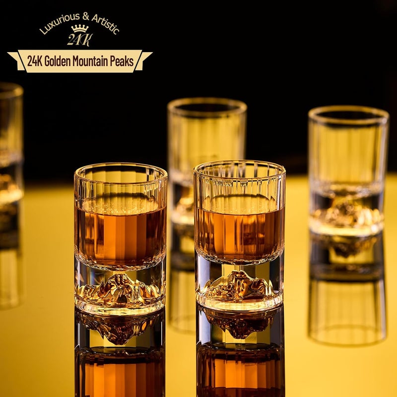 DUJUST 【2025 New Design】 Gold Mountain Shot Glasses (1.5oz), Crystal Shot Glass Set Decorated with 24K Gold Mountain, BPA-Free & Lead-Free, Perfect for Décor & Collection, Gift Choices - 6 pcs - Image 2