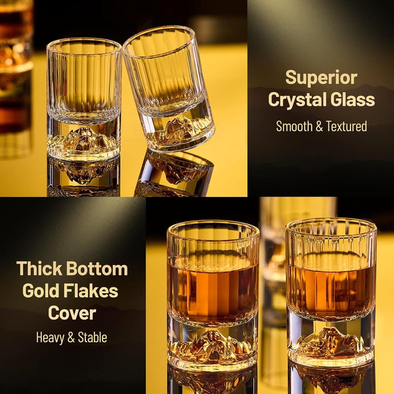 DUJUST 【2025 New Design】 Gold Mountain Shot Glasses (1.5oz), Crystal Shot Glass Set Decorated with 24K Gold Mountain, BPA-Free & Lead-Free, Perfect for Décor & Collection, Gift Choices - 6 pcs - Image 4