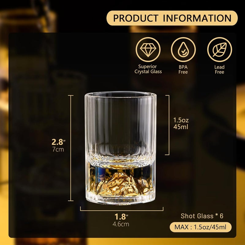 DUJUST 【2025 New Design】 Gold Mountain Shot Glasses (1.5oz), Crystal Shot Glass Set Decorated with 24K Gold Mountain, BPA-Free & Lead-Free, Perfect for Décor & Collection, Gift Choices - 6 pcs - Image 5