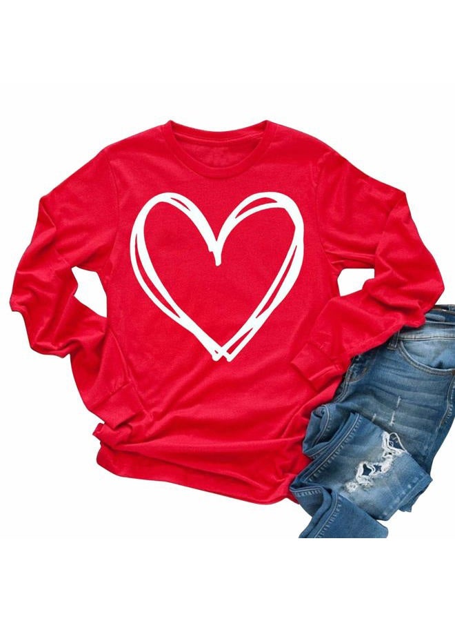 Womens Love Heart Raglans T-Shirts Casual Long Sleeve Valentine's Day Graphic Tees Tops (M, 2-Red)