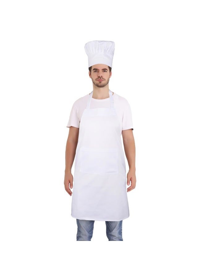 BIGHAS Chef Apron and Hat Set, Adjustable Bib Apron with 2 Pockets, DIY, Kitchen Cooking, Baking, BBQ, Grilling, Men & Women (1, White) - Image 1