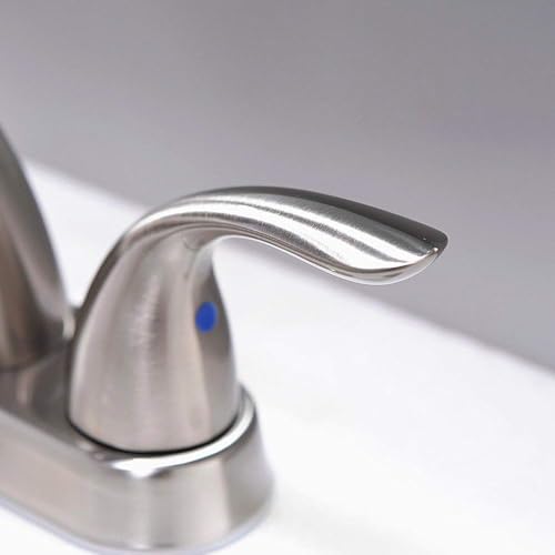 Phiestina Centerset 4 Inch Brushed Nickel 2 or 3 Holes Stainless Steel Bathroom Sink Faucet, 2 Handle Bathroom Faucet with Copper Pop Up Drain and Water Supply Lines, BF008-5-BN - Image 5