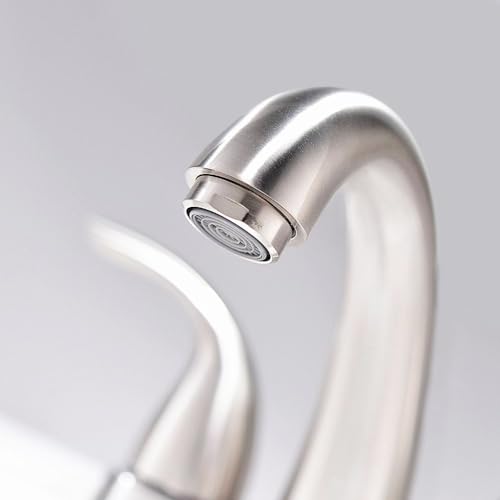 Phiestina Centerset 4 Inch Brushed Nickel 2 or 3 Holes Stainless Steel Bathroom Sink Faucet, 2 Handle Bathroom Faucet with Copper Pop Up Drain and Water Supply Lines, BF008-5-BN - Image 4
